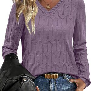 Womens Sweaters Long Sleeve Shirts Fall Outfits 2025 V Neck Soft Knit Pullover T